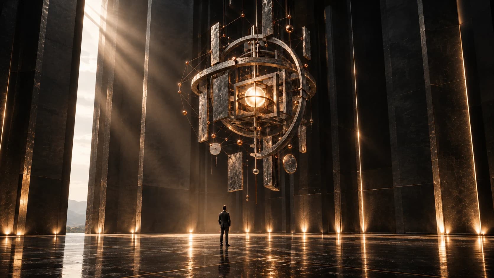Architecture complexe suspendue au-dessus d’une personne